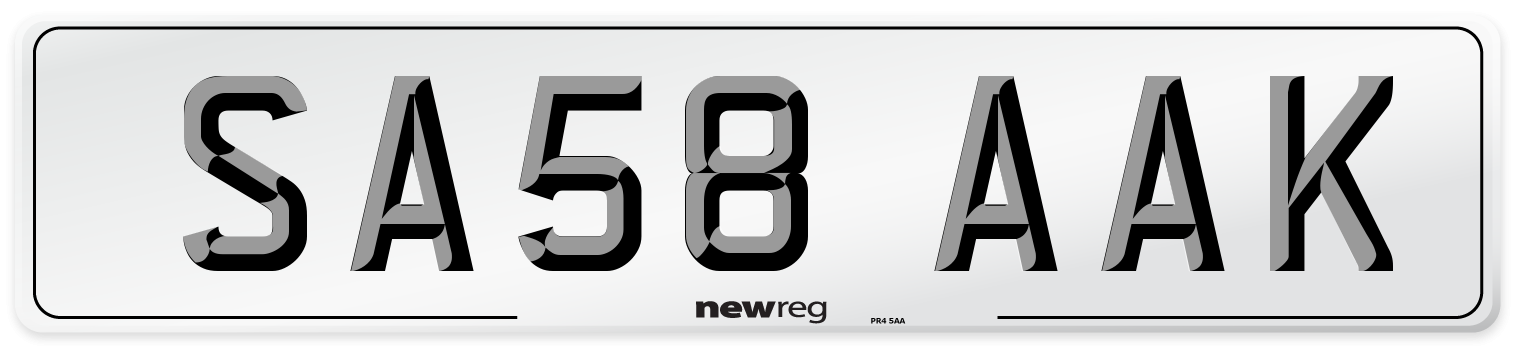 SA58 AAK Number Plate from New Reg